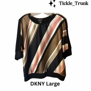⭐️ DKNY Women's Top - Black, Brown, Pink Stripes